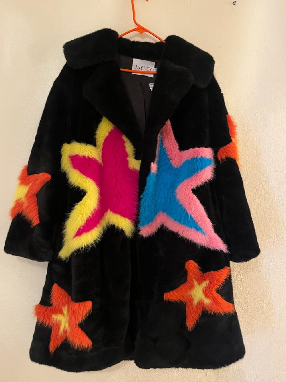JAYLEY Black Hand Made Bamboo Lyocell Multi Faux Fur Star Coat